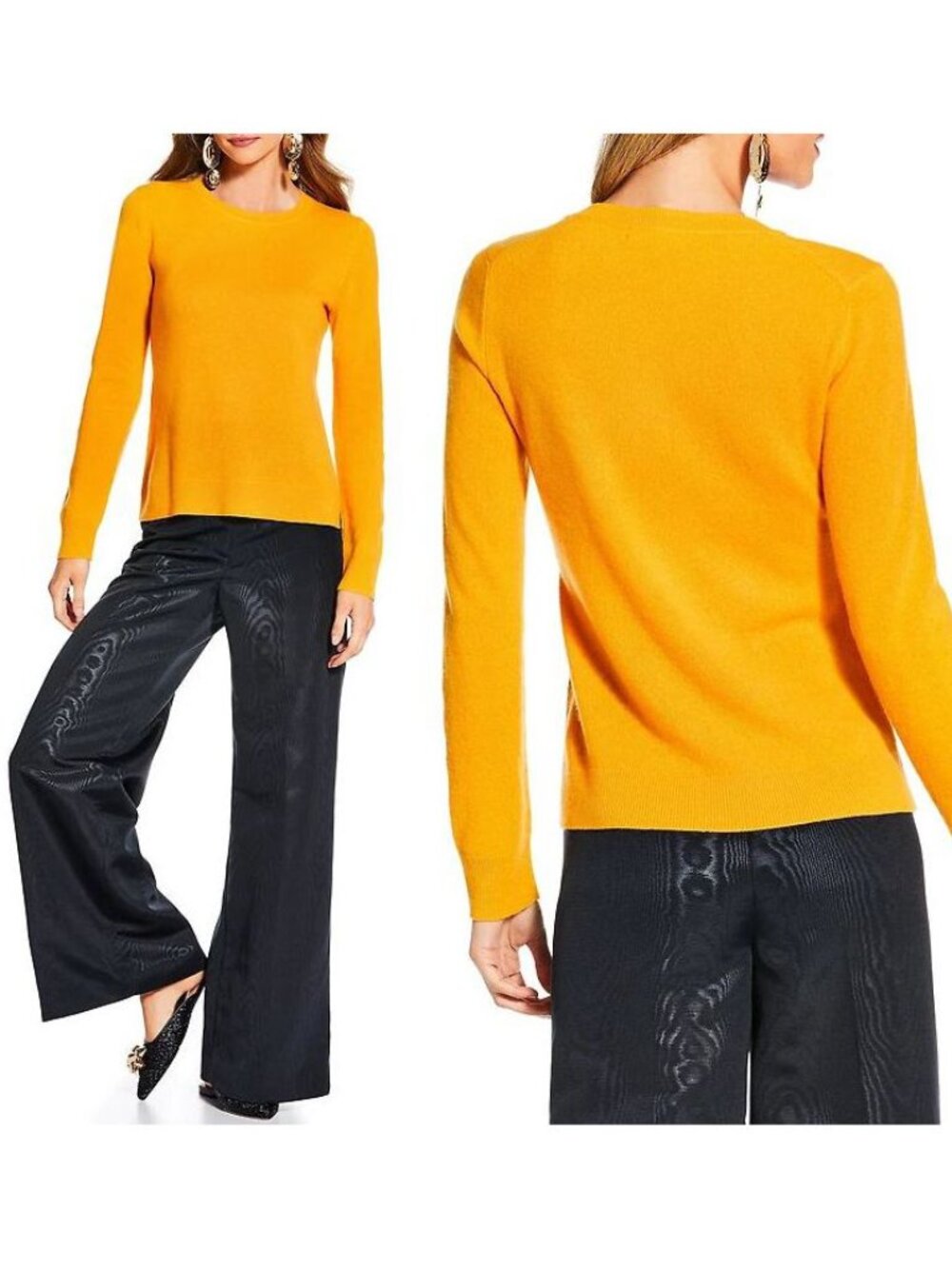 Antonio Melani x The Nat Note Cameron Cashmere Sweater Crew Neck Golden Glow NEW